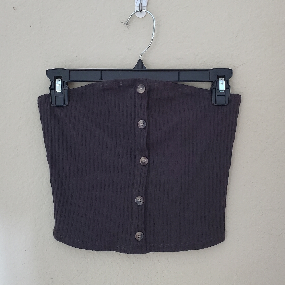 American Eagle Button Detail Ribbed Dark Grey Tube Top